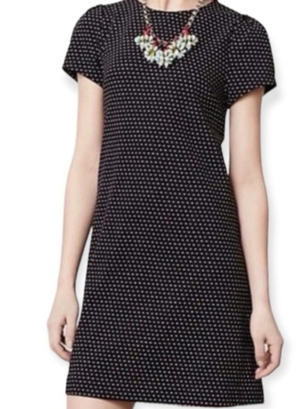 Maeve Anthropologie black white short sleeve shirt dress buttons size L